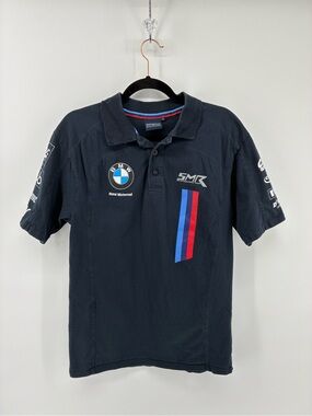 BMW Motorad Blue Polo Racing Stripes Car Enthusiast Fandom